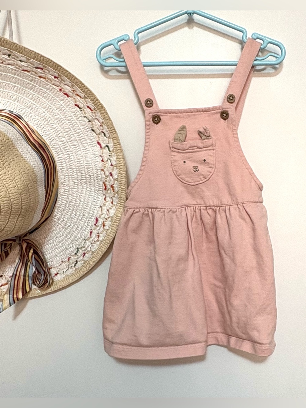 Carter's Light Pink Bunny Pocket Overall Dress